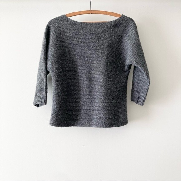 Ann Taylor Cashmere Blend Small Waffle Knit Sweater Gray Wool Nylon - Picture 4 of 4
